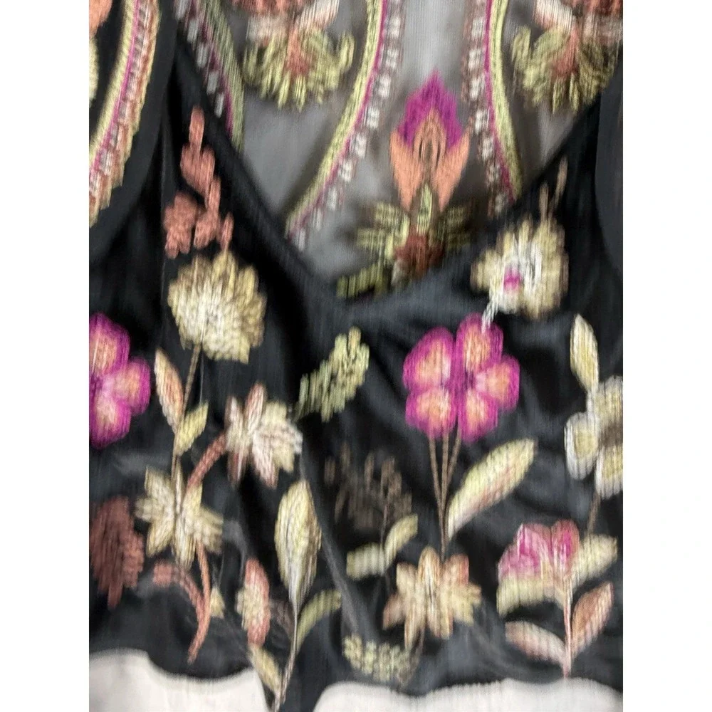 Free People Velvet Florence Embroidered Mesh Long Sleeve Top In Black Size S